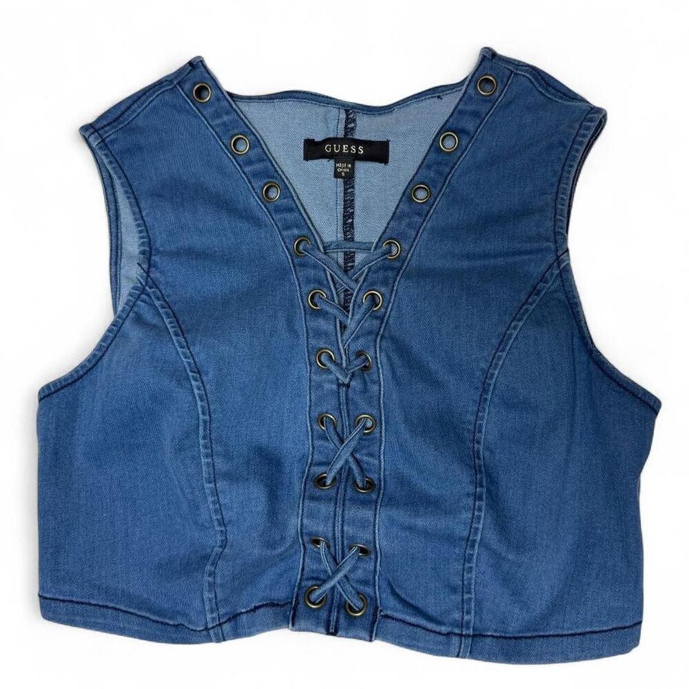 Guess Denim Lace Up Crop Top